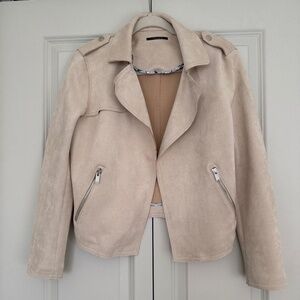 NWOT T Tahari Faux Suede Moto Jacket Tan S/P